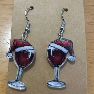 Festive Wine Glass Santa Hat Earrings